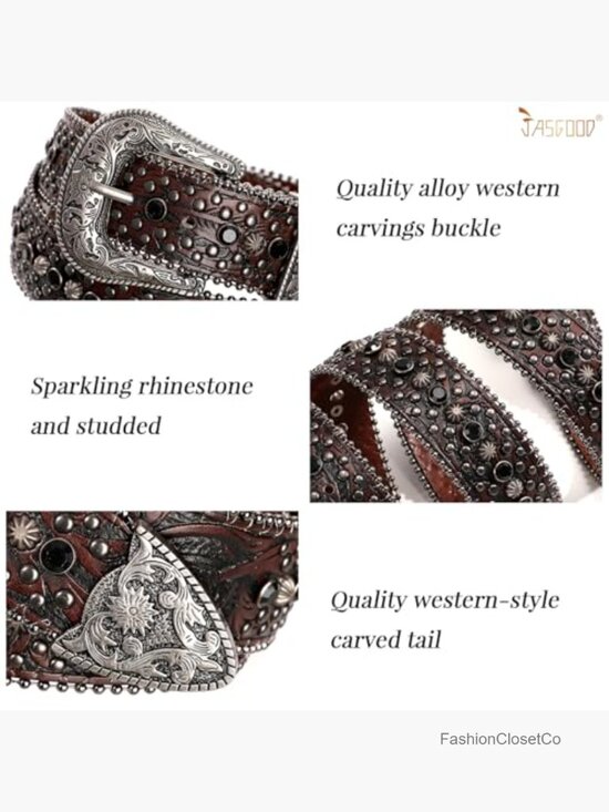 Rhinestone Studded Western Belt with Removable Buckle for Jeans
